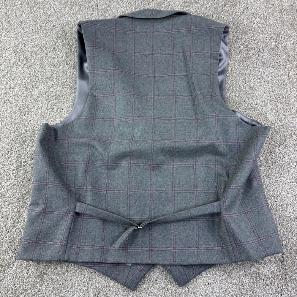 Paul Fredrick Vest Mens 42 Gray Windowpane Wool Double Breasted Shawl Lapel - Picture 10 of 10